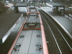 Ein Zug der Linie A1 zur Nordweststadt vom Tunnelportal aus aufgenommen, ca. 1973