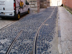 Gleisreste oben am Elevator Santa Justa