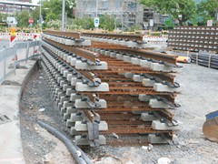 Unbedingt erforderliches Material für eine Straßenbahnstrecke.