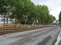 Hier ist ausreichend Platz. Kein Baum muss fallen, eine eingleisige Strecke um die Bäume zu schonen ist nicht erforderlich.