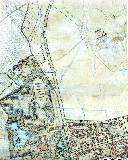 Ausschnitt aus dem Ravenstein Plan von 1895 Palmengarten / Botanischer Garten, Miquelstraße