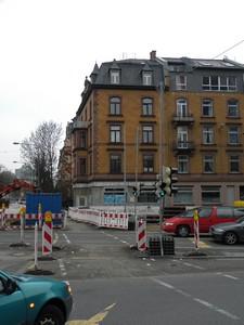 Bauarbeiten für die Linie 18 nach Preungesheim am Nibelungenplatz