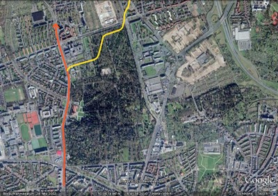 Die gelbe Linie auf dem Luftbild zeigt den Verlauf der dann verwirklichten Alternative