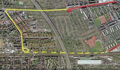 Luftbild ,So war die Verbindung zur Waldschulstraße geplant